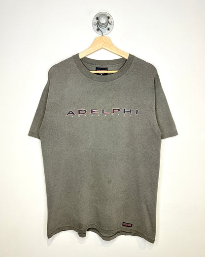 Vintage Adelphi University Faded Charcoal Tee Shirt