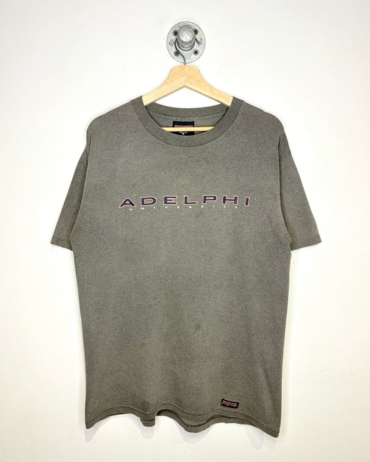 Vintage Adelphi University Faded Charcoal Tee Shirt