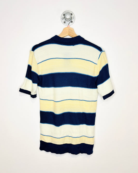 Vintage 1970s Sundowner Navy And Yellow Striped Knit Polo Shirt