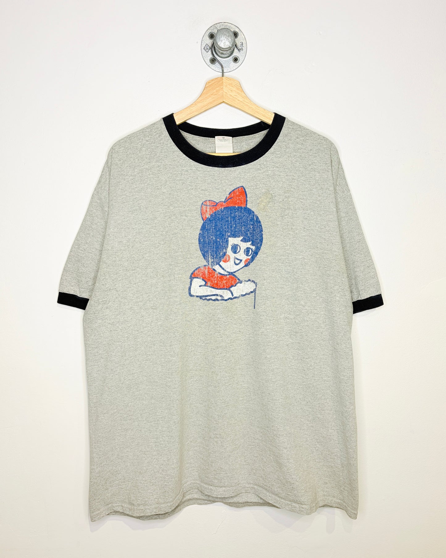Vintage Early 2000s Little Utz Girl Navy And Grey Ringer Tee Shirt