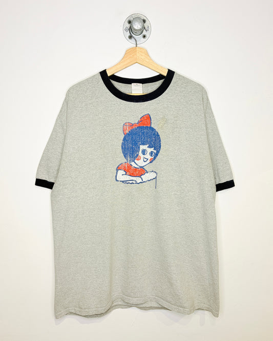 Vintage Early 2000s Little Utz Girl Navy And Grey Ringer Tee Shirt