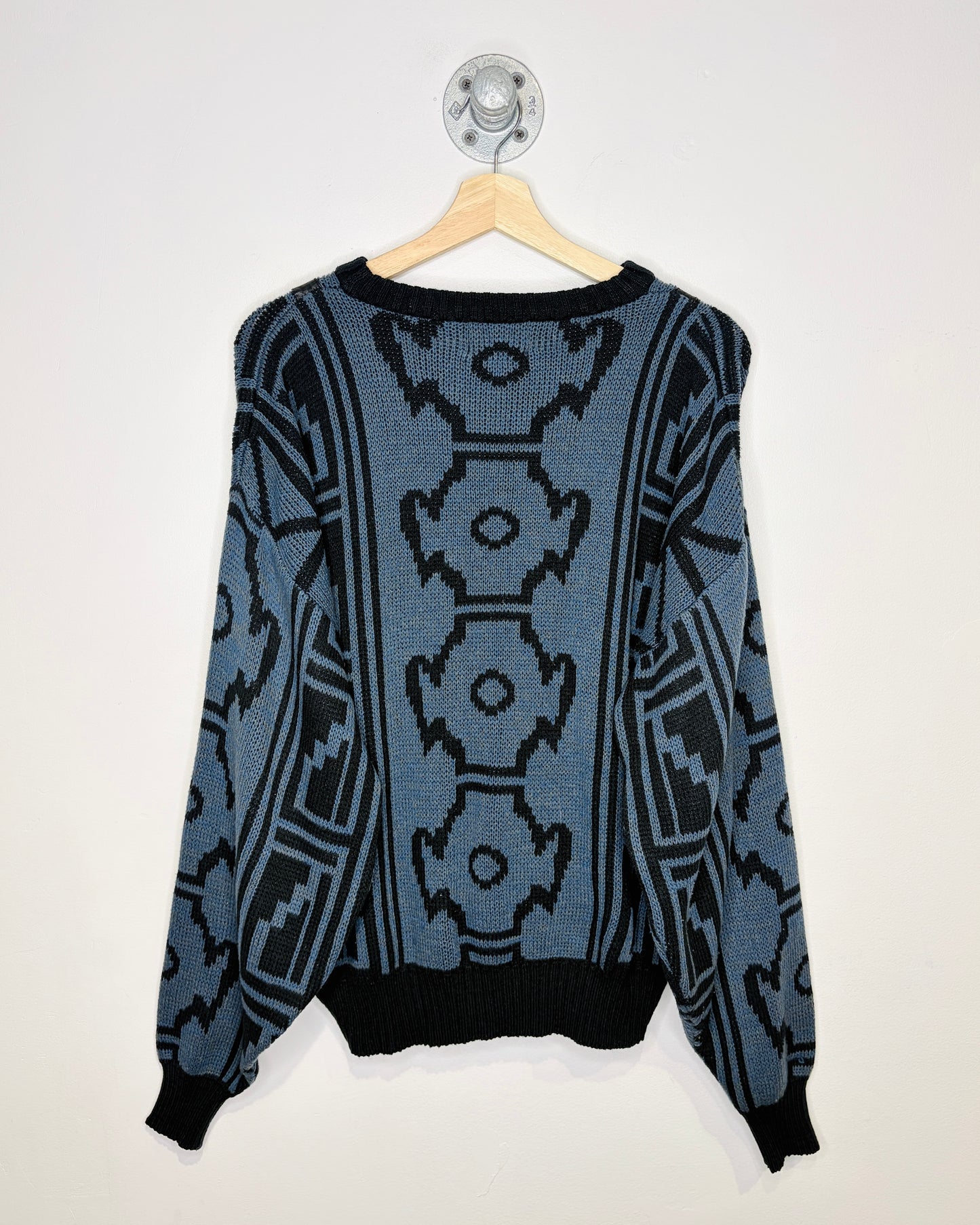 Vintage 90s Barnaby Slate Blue & Black Abstract Sweater