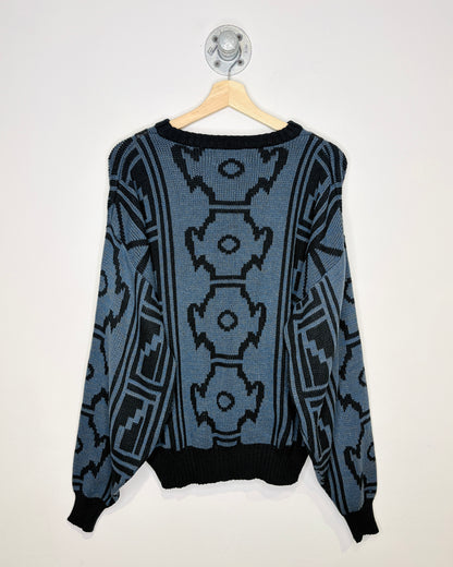 Vintage 90s Barnaby Slate Blue & Black Abstract Sweater
