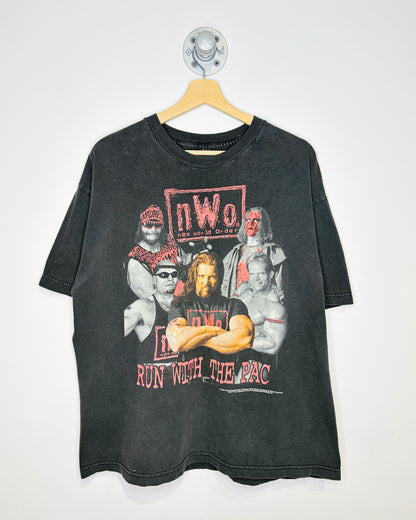 Vintage 1998 New World Order Run With The Pac Faded Black Wrestling Tee Shirt