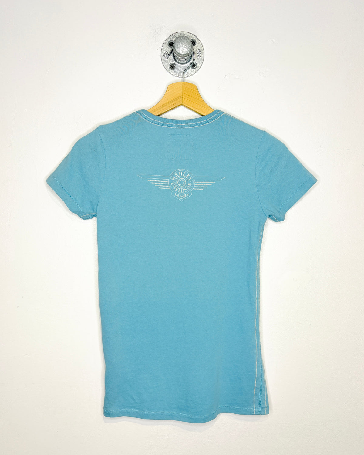 Y2K Style Women’s Harley Davidson Light Blue Tee Shirt