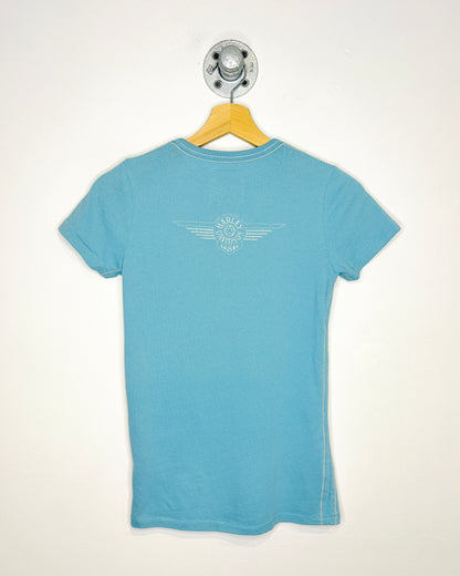 Y2K Style Women’s Harley Davidson Light Blue Tee Shirt