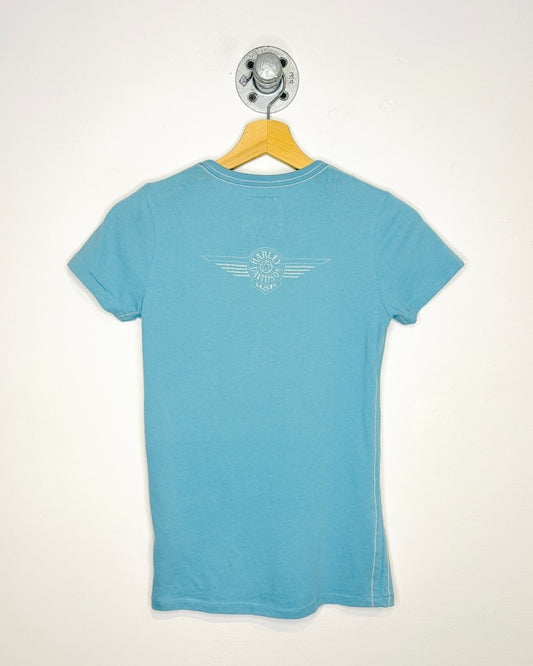 Y2K Style Women’s Harley Davidson Light Blue Tee Shirt