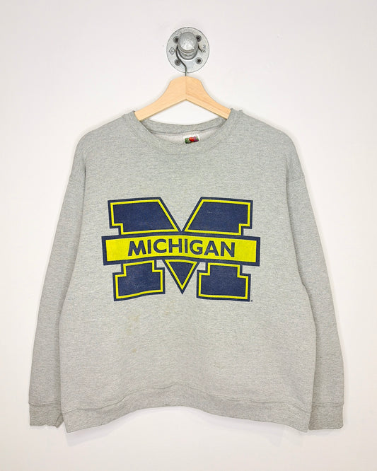 Vintage 90s Boxy Michigan Grey Crewneck Sweatshirt