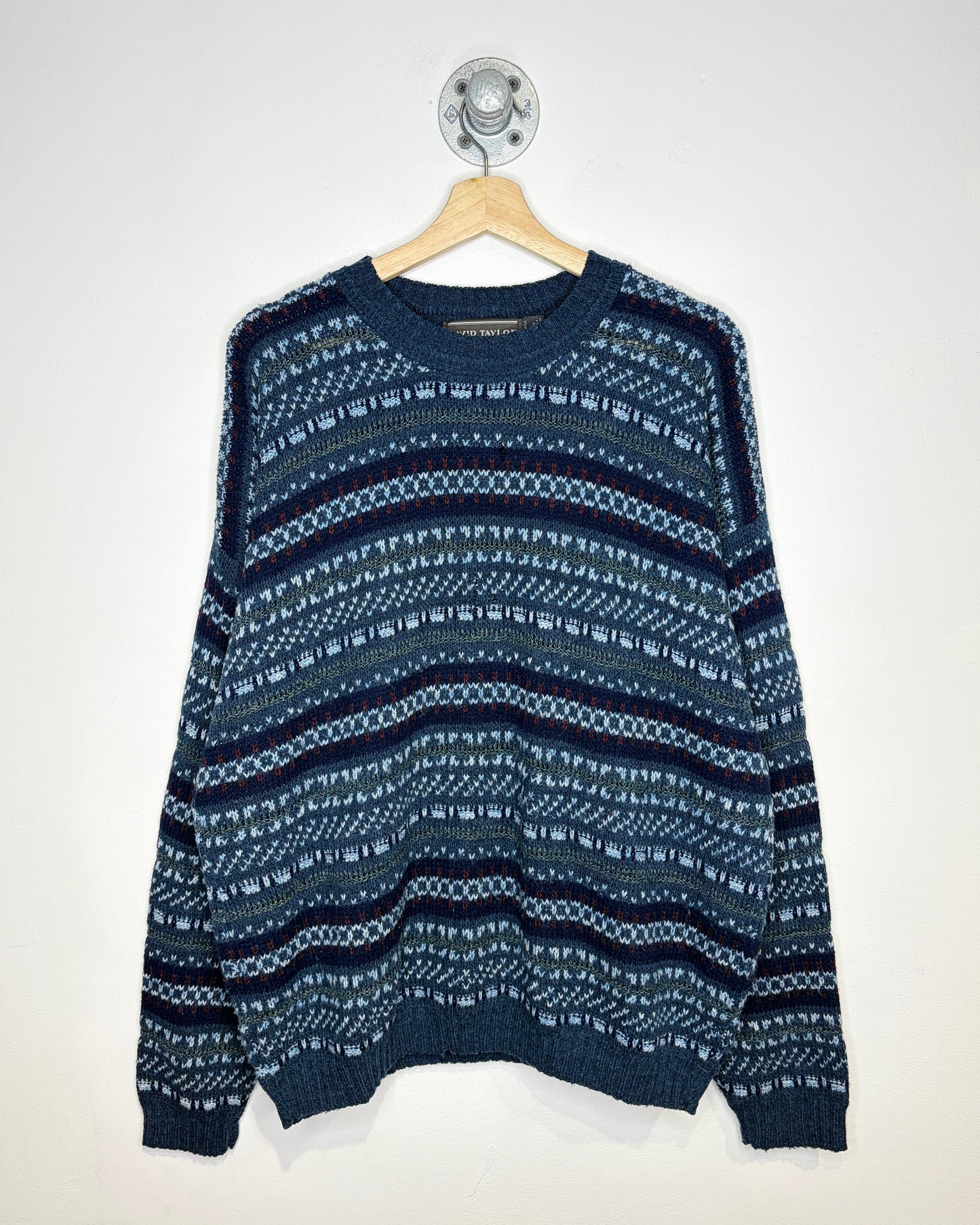 Vintage 90s David Taylor Blue Patterned Sweater