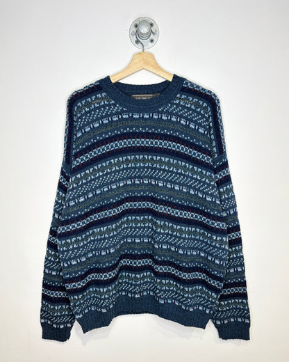 Vintage 90s David Taylor Blue Patterned Sweater