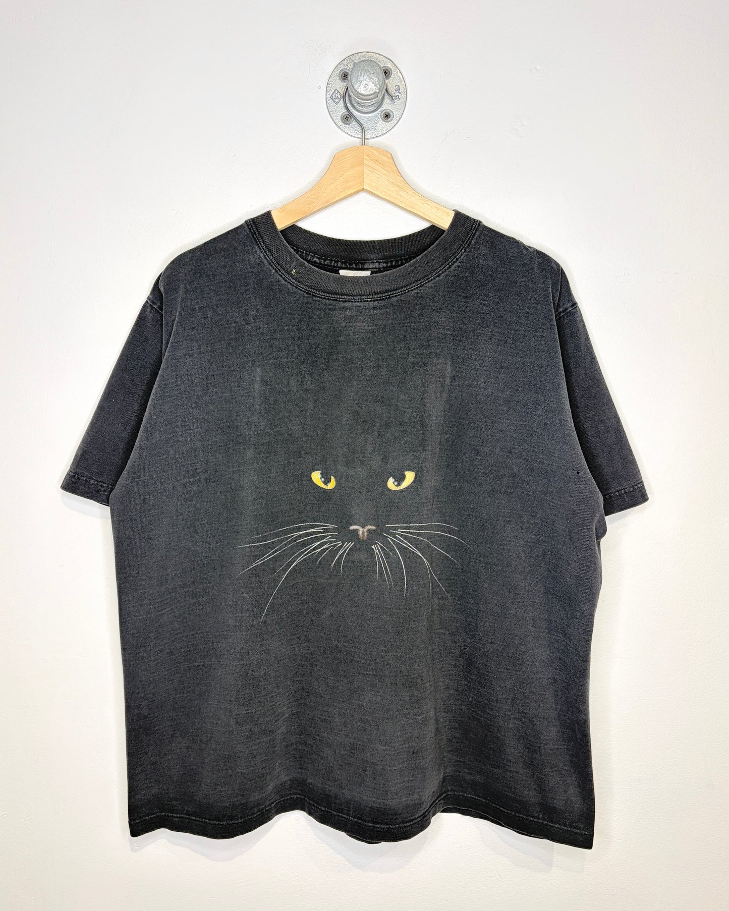 Vintage 2000s Black Cat Faded Black Boxy Tee Shirt