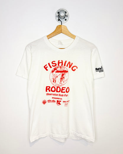 Vintage 90s Fishing Rodeo Thin White Tee Shirt