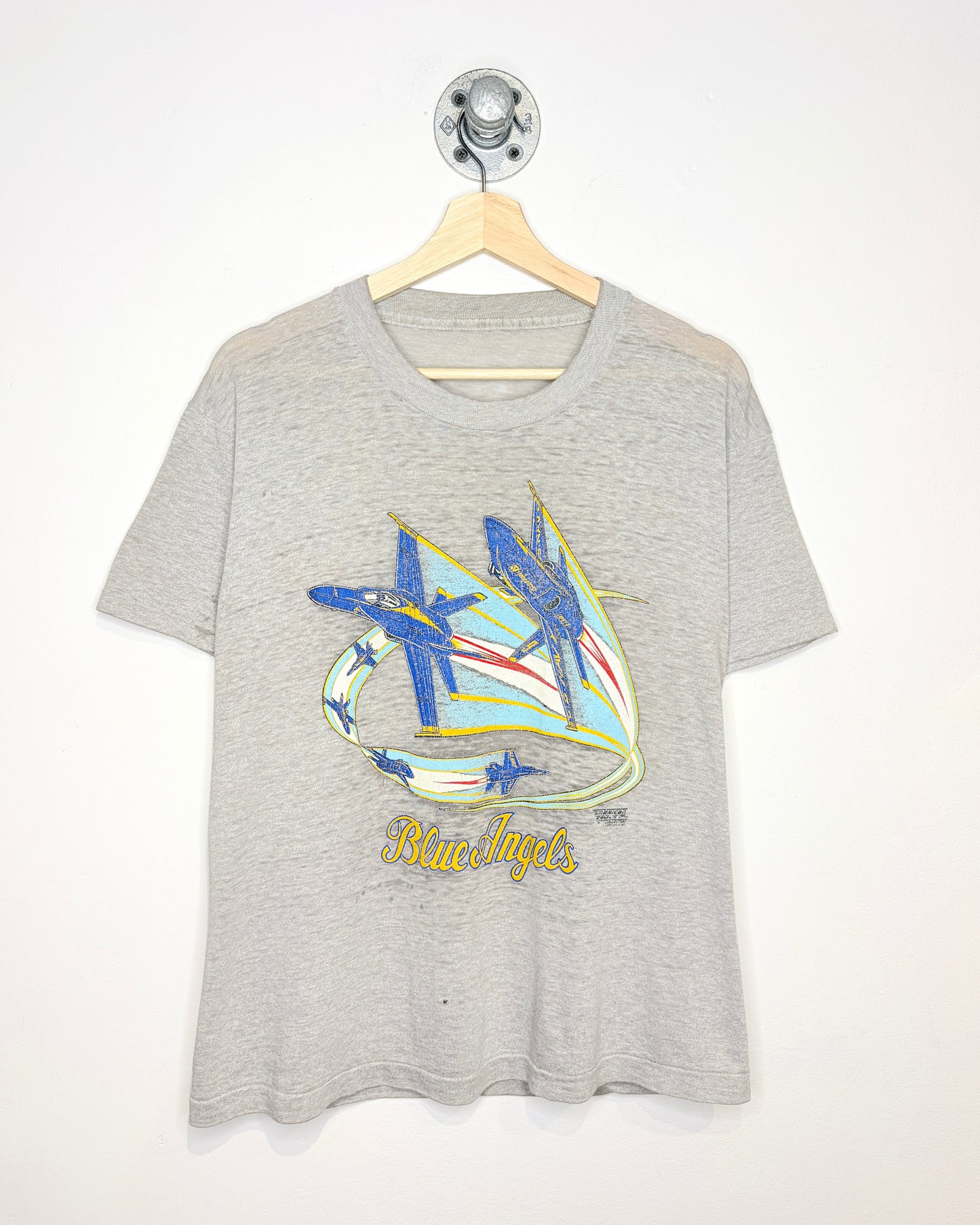 Vintage 1990 Blue Angels Paper Thin Grey Slub Tee Shirt