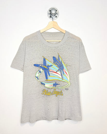 Vintage 1990 Blue Angels Paper Thin Grey Slub Tee Shirt