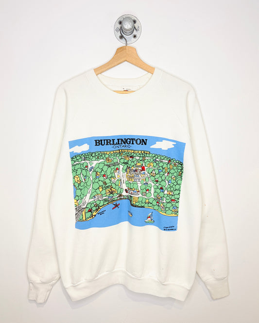 Vintage 1989 Burlington Ontario Tourist Graphic Print White Crewneck Sweatshirt