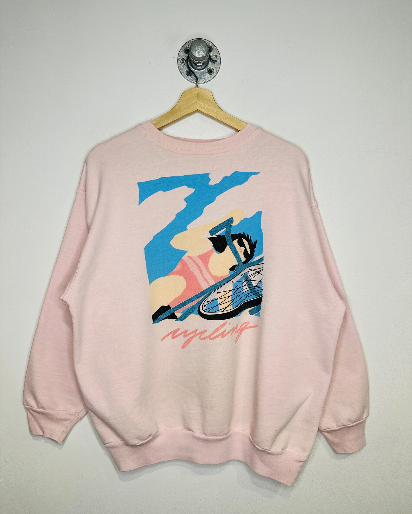 Vintage 1980s Cycling Graphic Print Light Pink Sweatshirt