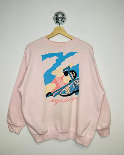 Vintage 1980s Cycling Graphic Print Light Pink Sweatshirt