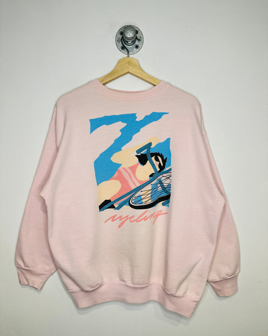 Vintage 1980s Cycling Graphic Print Light Pink Sweatshirt