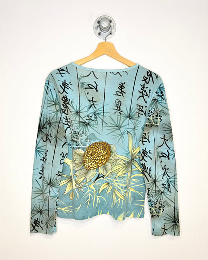 Vintage Y2K Floral AOP Teal Longsleeve Shirt