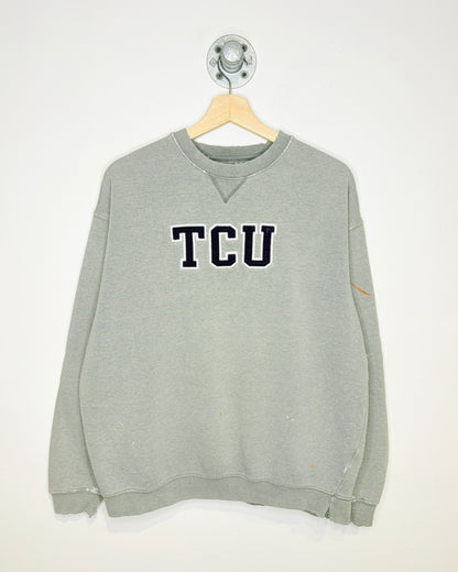 Vintage TCU Distressed Grey Crewneck Sweatshirt