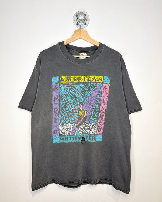 Vintage 1990s American Whitewater Club Faded Black Graphic Tee Shirt
