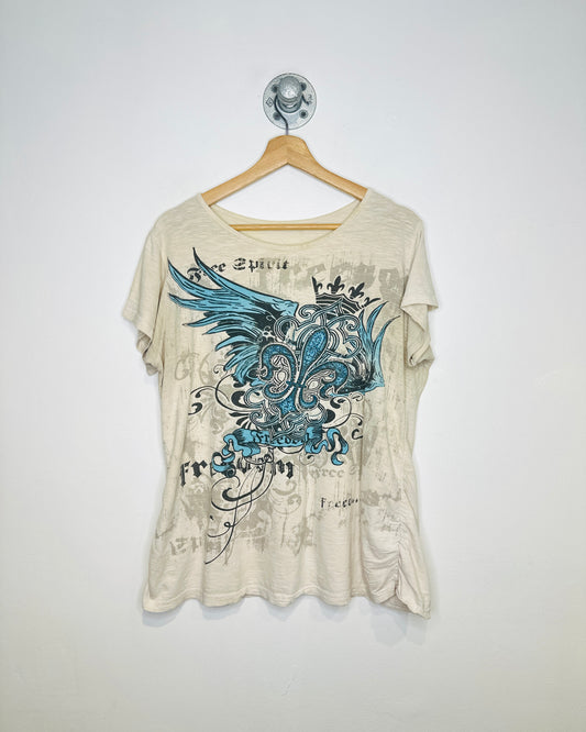 2000s Affliction Inspired The Spirit Of Freedom Blue Stone Tee Shirt