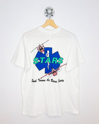 Vintage 90s Stars Flight For Life Distressed White Tee Shirt