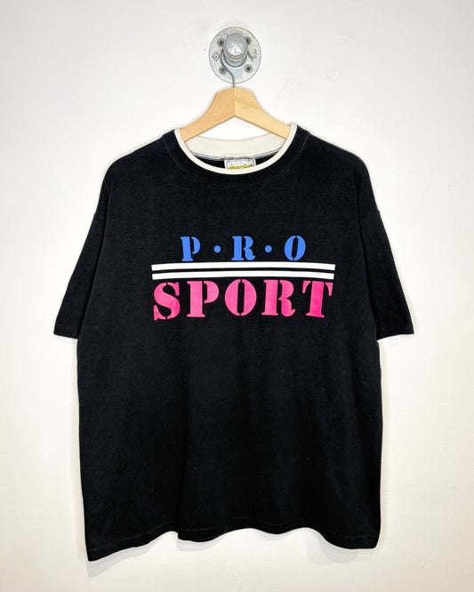Vintage 90s Pro Sport Double Collared Black Tee Shirt