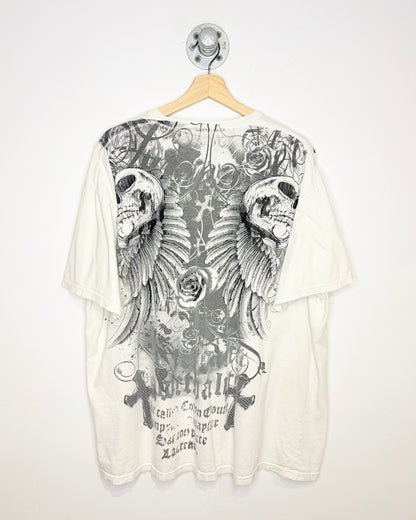 Vintage Y2K Carbon Black Affliction Style White Tee Shirt