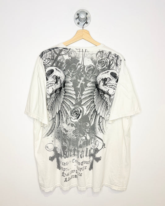 Vintage Y2K Carbon Black Affliction Style White Tee Shirt