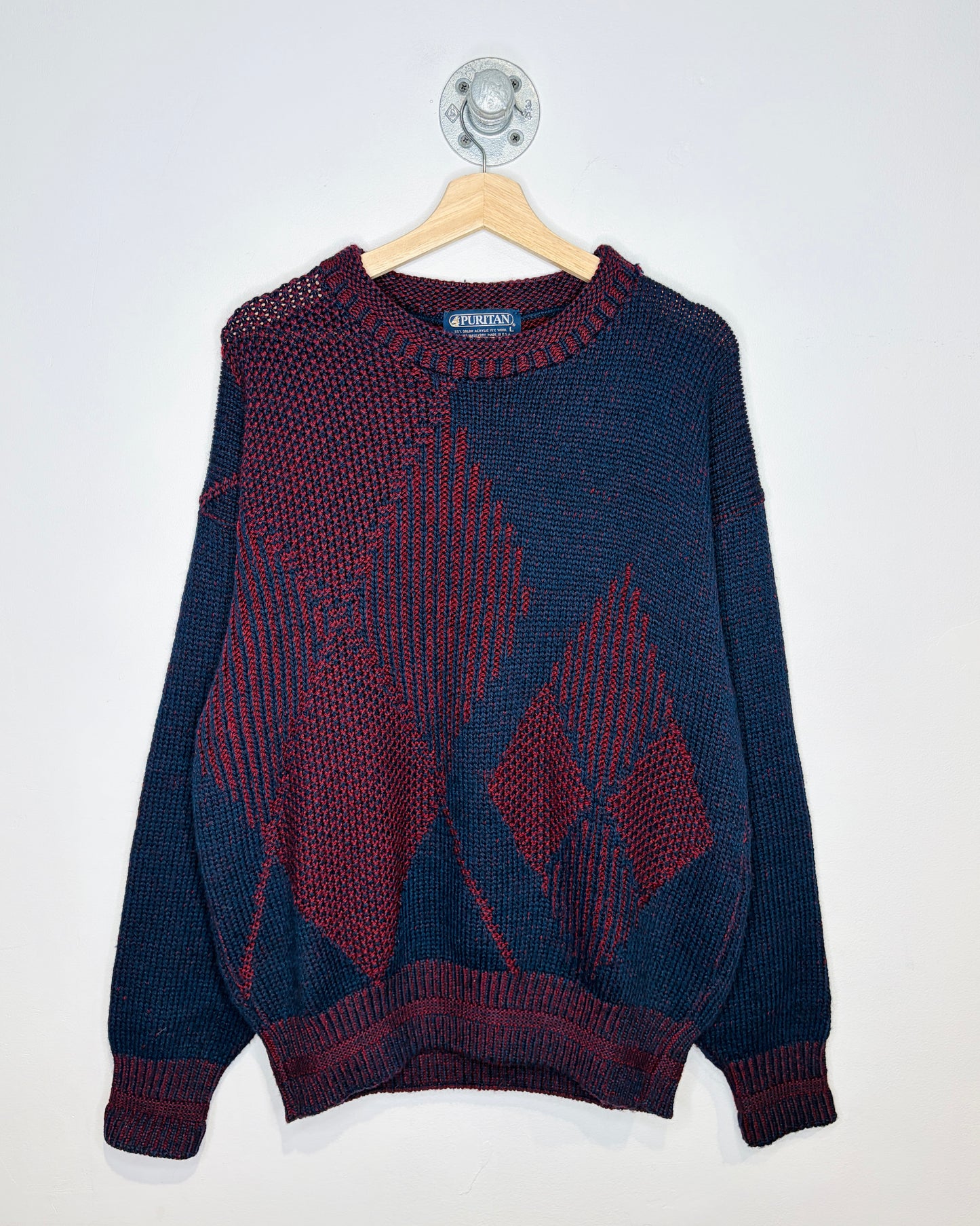 Vintage 90s Puritan Navy & Red Abstract Sweater