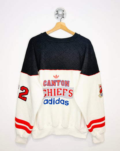 Vintage 1990s Adidas Canton Chiefs Black Quilted Shoulder Crewneck Sweatshirt
