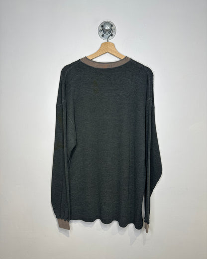 Express Waffle Print Two Tone Grey Henley Long Sleeve Shirt