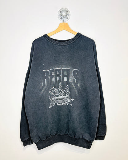 Vintage 1993 Red Deer Rebels Hockey Faded Black Crewneck Sweatshirt