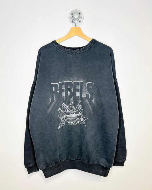 Vintage 1993 Red Deer Rebels Hockey Faded Black Crewneck Sweatshirt