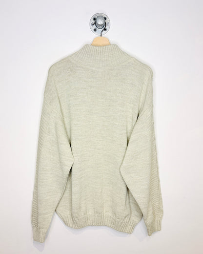 Vintage 90s Knights Of Round Table Tan Cable Knit 1/4 Zip Sweater