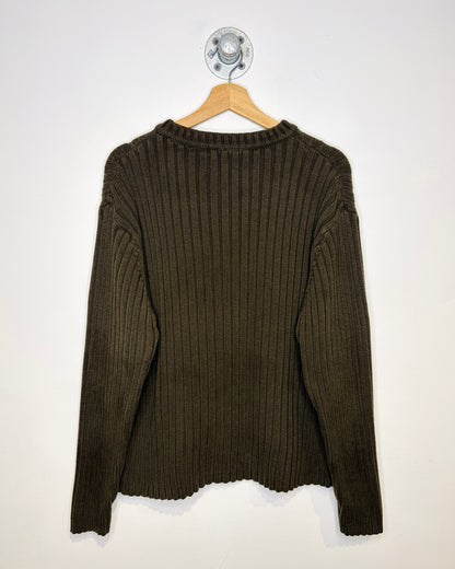 Vintage 90s/00s R&R Brown Ribbed V-Neck Sweater