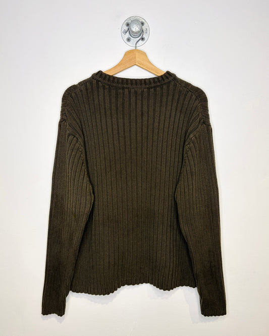 Vintage 90s/00s R&R Brown Ribbed V-Neck Sweater