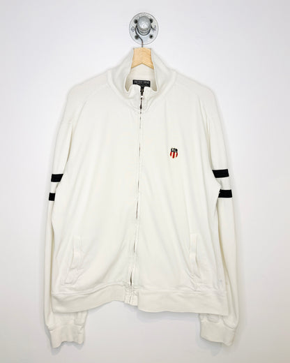 Vintage 2000s Polo Jeans Company White And Blue Striped Zip Up Cotton Sweatshirt