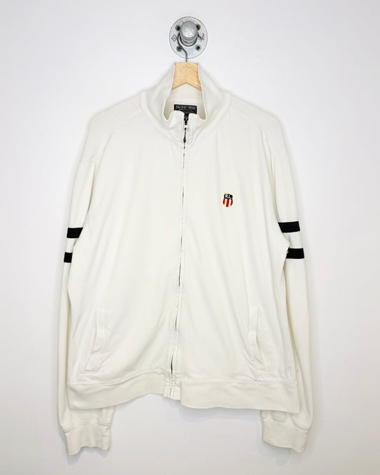 Vintage 2000s Polo Jeans Company White And Blue Striped Zip Up Cotton Sweatshirt