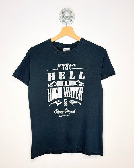 2013 Calgary Stampede Hell Or High Water Graphic Black Tee Shirt