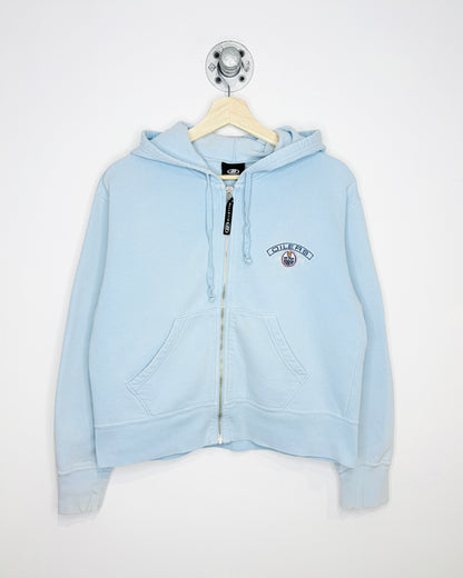 Vintage 90s Women’s Bulletin Edmonton Oilers Light Blue Zip Up Hoodie