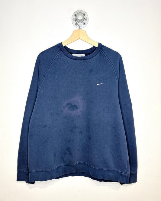 Vintage 2000s Nike Mini Swoosh Faded Navy Crewneck Sweatshirt