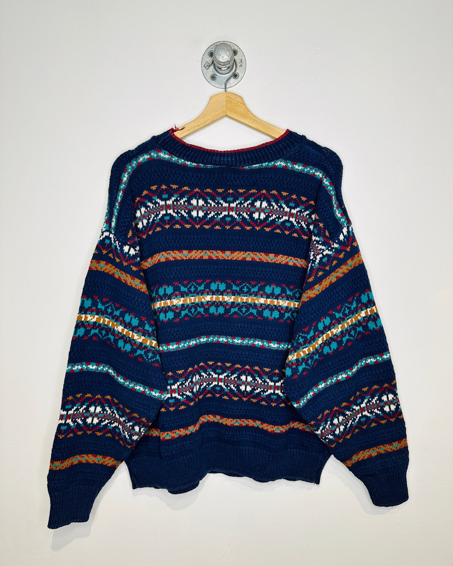 Vintage 1990s A.J. Michael Blue Nordic Detailed Cotton Sweater