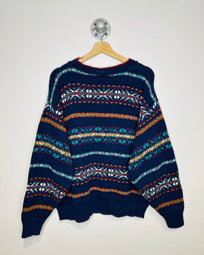 Vintage 1990s A.J. Michael Blue Nordic Detailed Cotton Sweater