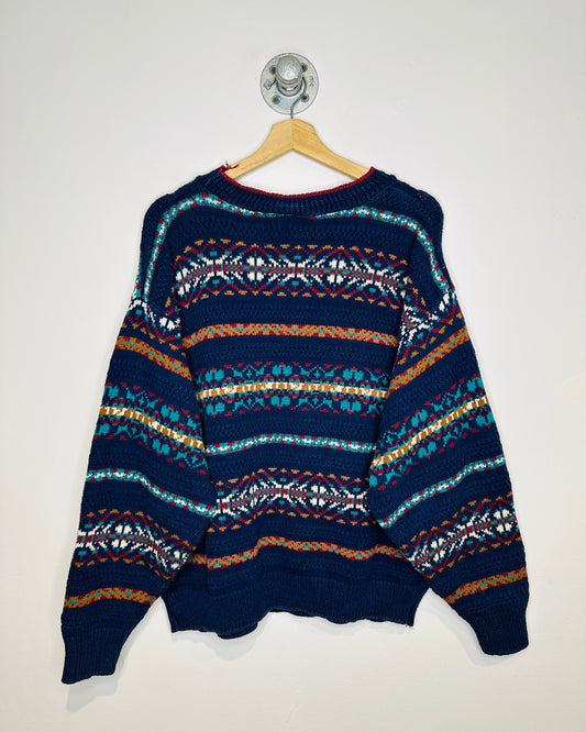 Vintage 1990s A.J. Michael Blue Nordic Detailed Cotton Sweater