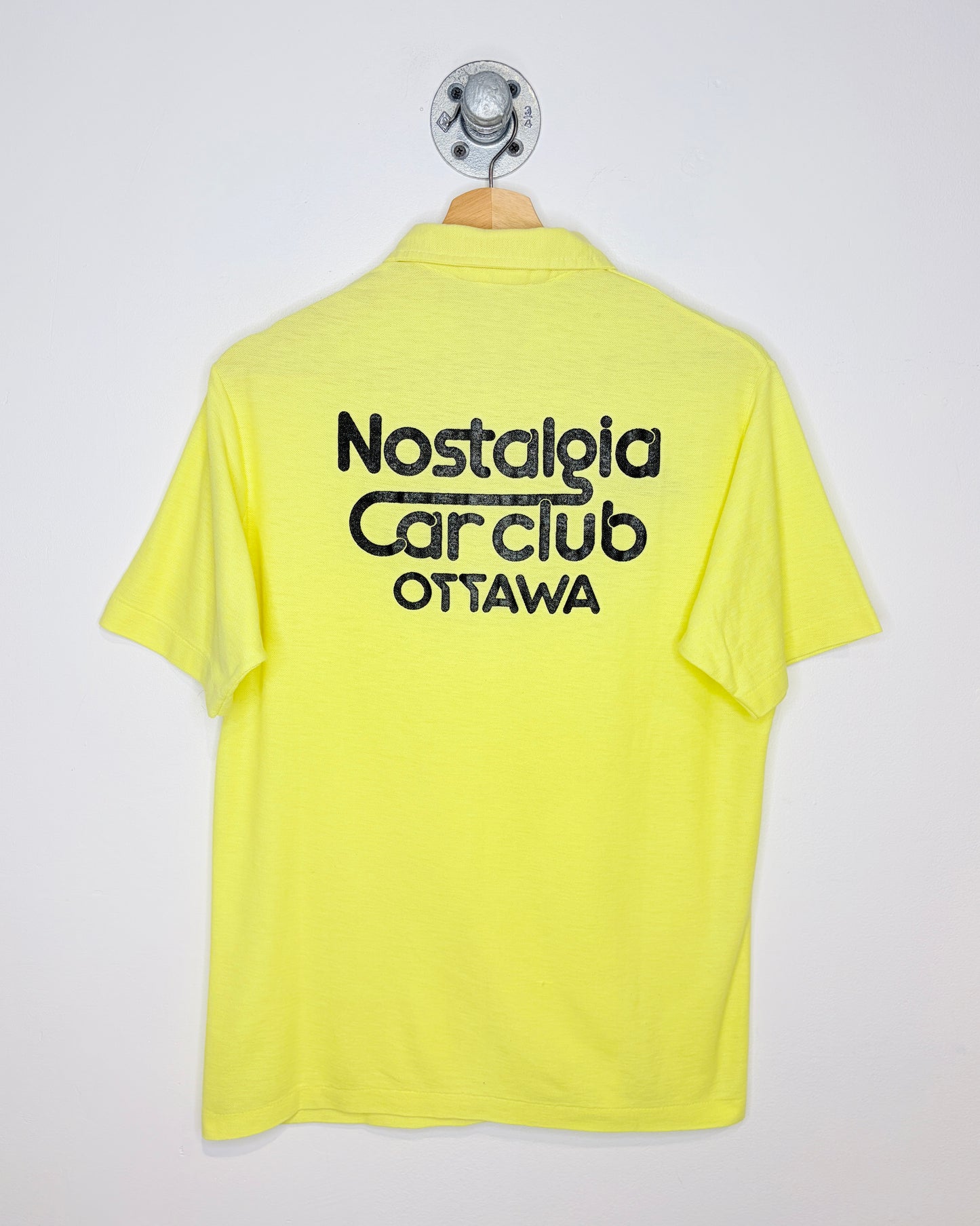 Vintage 70s Nostalgia Car Club Butter Yellow Polo Shirt