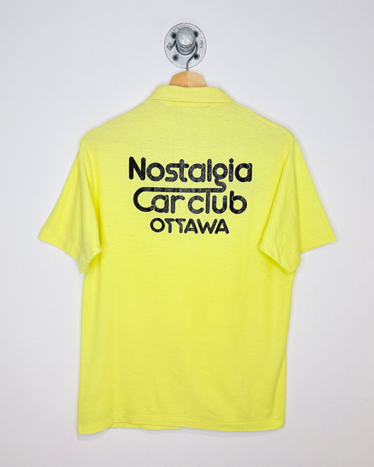 Vintage 70s Nostalgia Car Club Butter Yellow Polo Shirt