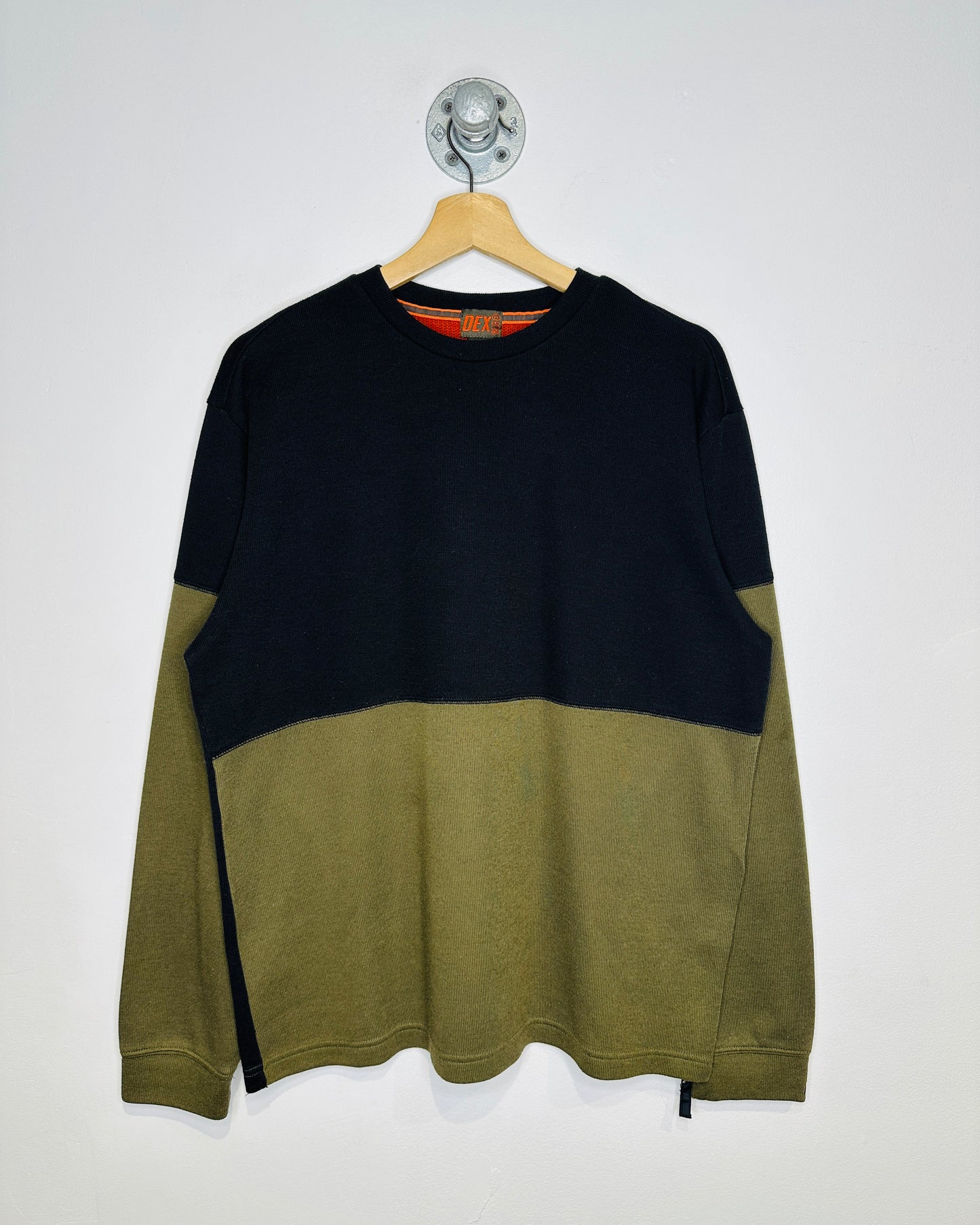 Vintage 2000s Dex Black And Olive Polyester And Cotton Long Sleeve Shirt