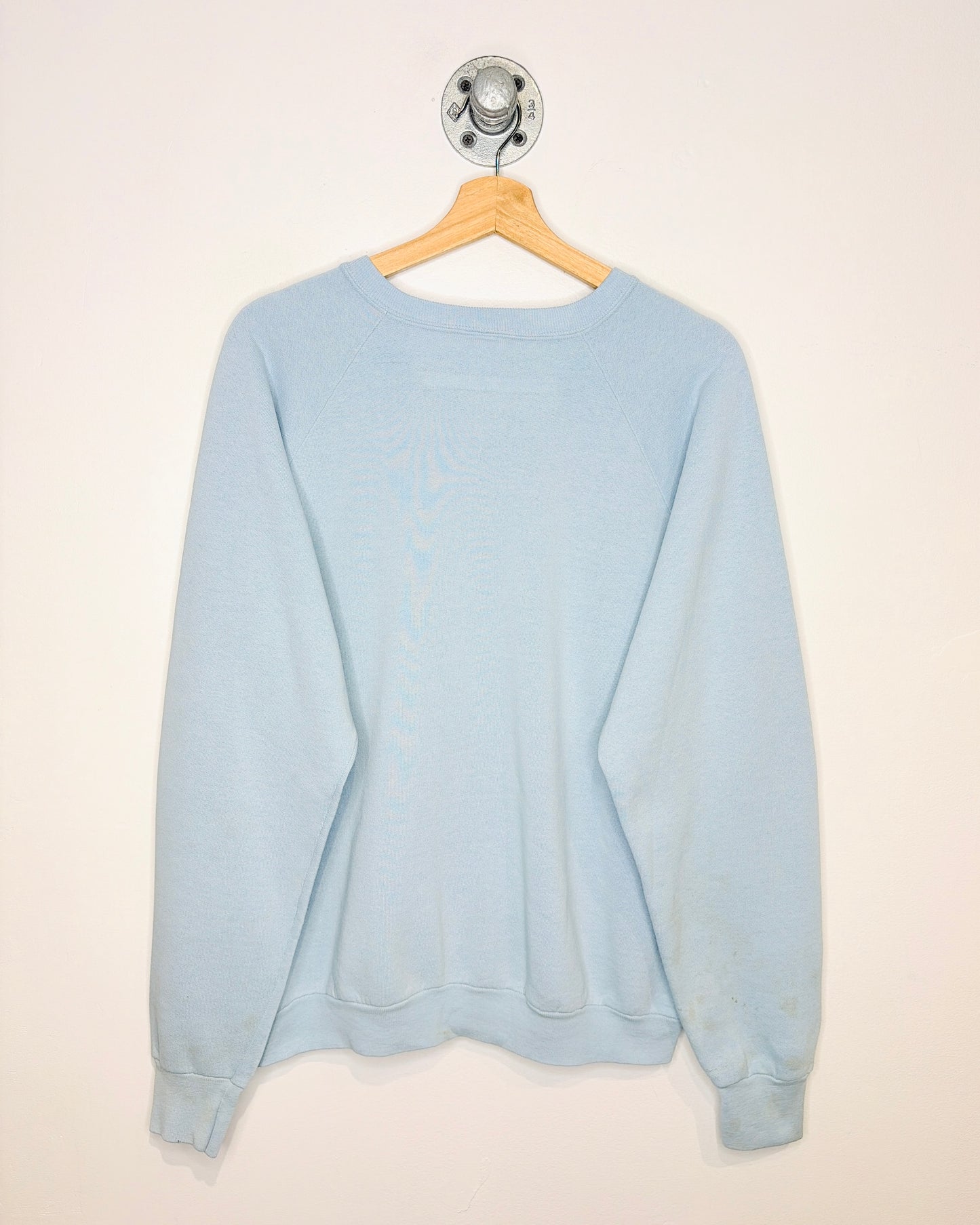 Vintage 80s “Love Is Like A Cat” Light Blue Raglan Crewneck Sweatshirt